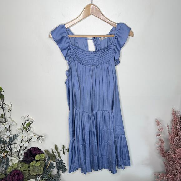 FREE PEOPLE Want Your Love Min Slip Dress Satin Vintage Blue {GG2} - Picture 3 of 7